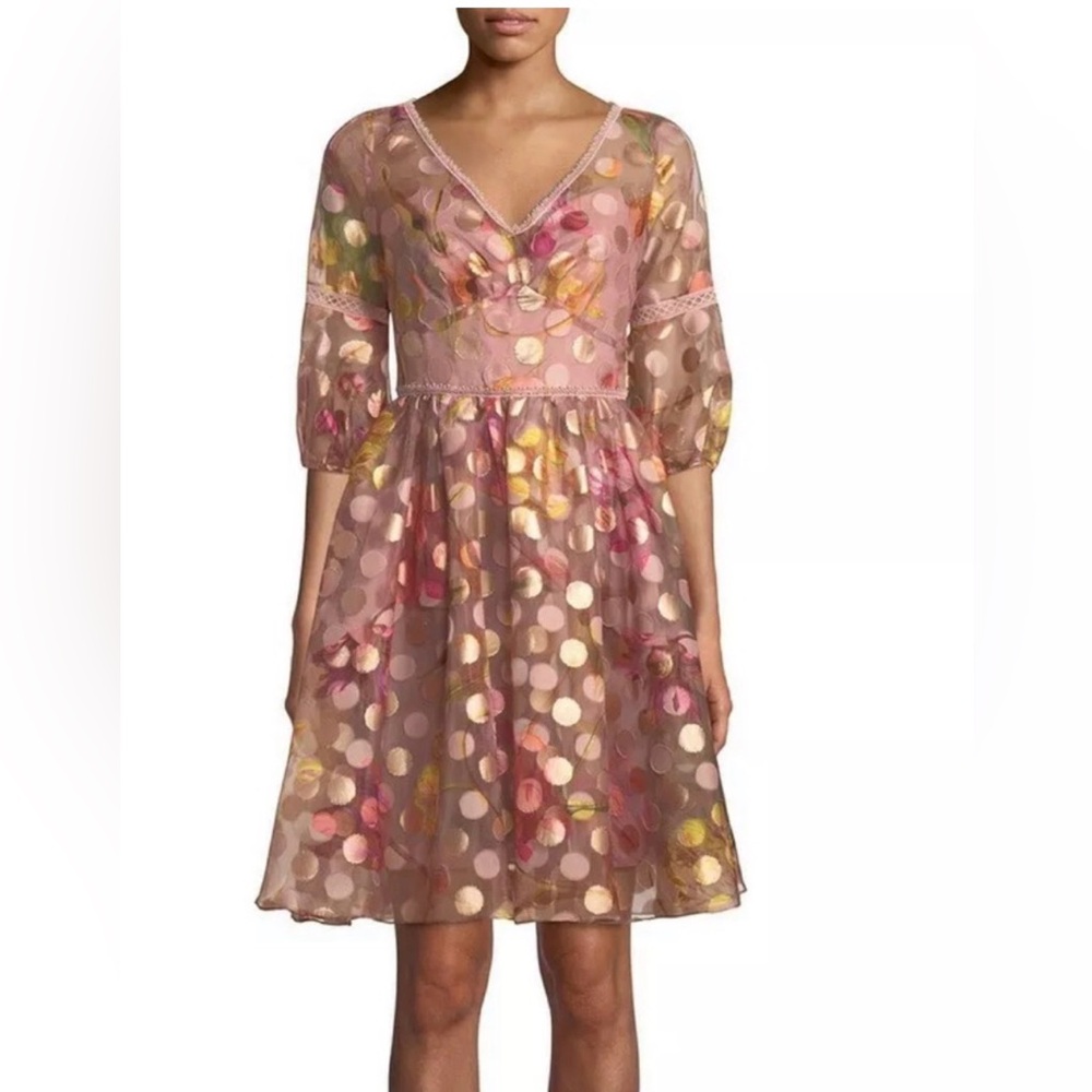 Marchesa Blush and Gold Textured Dress